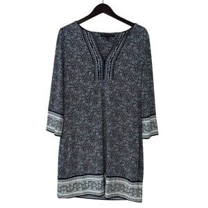 WHBM White House Black Market Floral Embroidered Dress Large V-Neck Long Sleeve